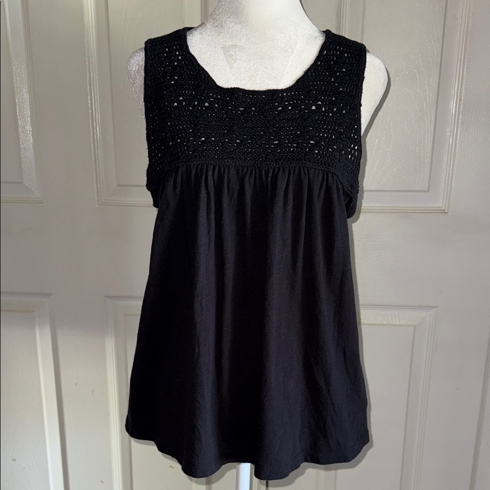 NWT Lucky Brand Black Crochet Lace and Cotton Knit Sleeveless Tank